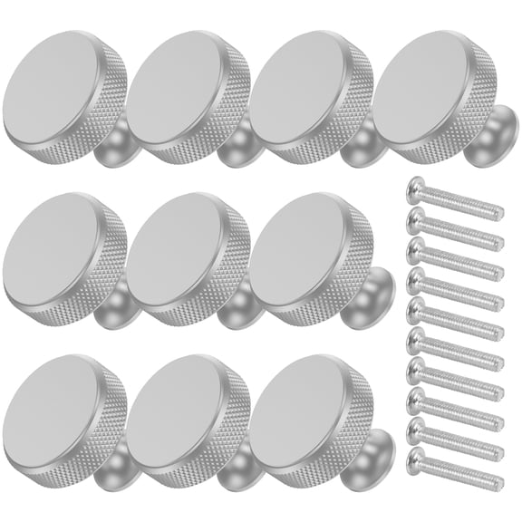 Adifare 10Pcs Drawer Knob Set Round Knurled Dresser Knob 1.2inch Aluminum Alloy Nickel Kitchen Knob Pull Fashion Single Hole Furniture Knob Handle with Screws for Furniture Drawer Dresser Cabinet