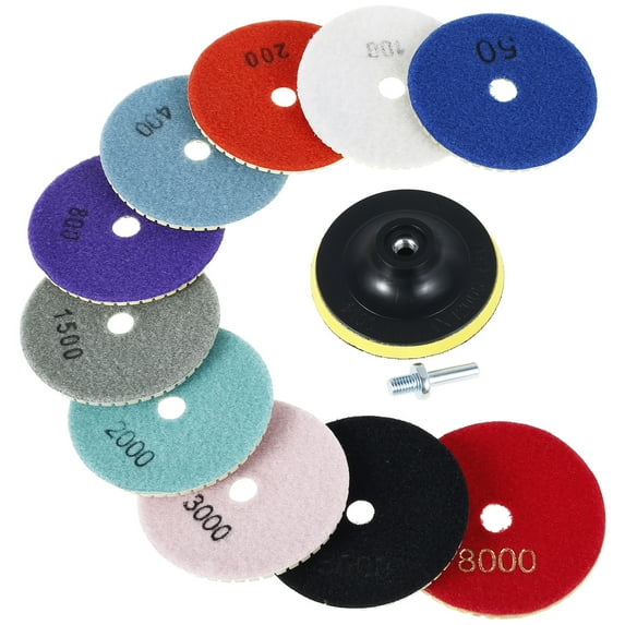 Adifare 12Pcs Diamond Polishing Pads 4 Inch 50-8000 Grit Diamond Buffing Pads Wet Dry Quick Change Polishing Pad Polishing Accessories for Granite Marble Stone Tile Glass