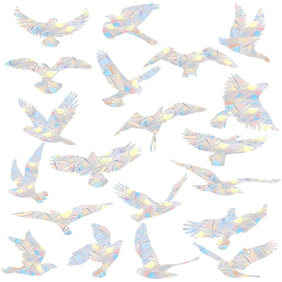Adifare 20Pcs Bird Window Stickers Anti-Collision Bird Window Decals Reusable Prism Bird Window Clings Static Non Adhesive Bird Decals for Bird Strikes Windows