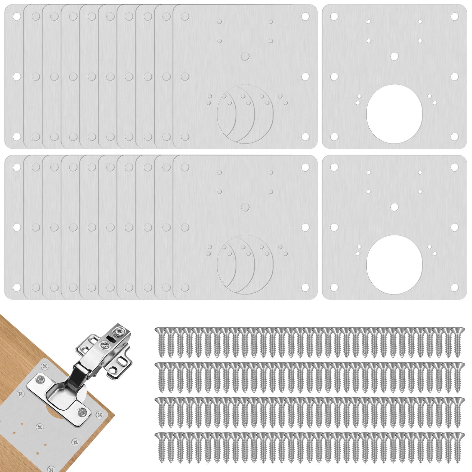 Thick Hinge Repair Plate Kit, 8pcs Cabinet Hinge Repair Plate Stainless Steel Door Hinge Repair Kit Hinge Fixing Plate Bracket Kit With Mounting Screw, Protect Wooden Kitchen Cabinet Door, Furniture