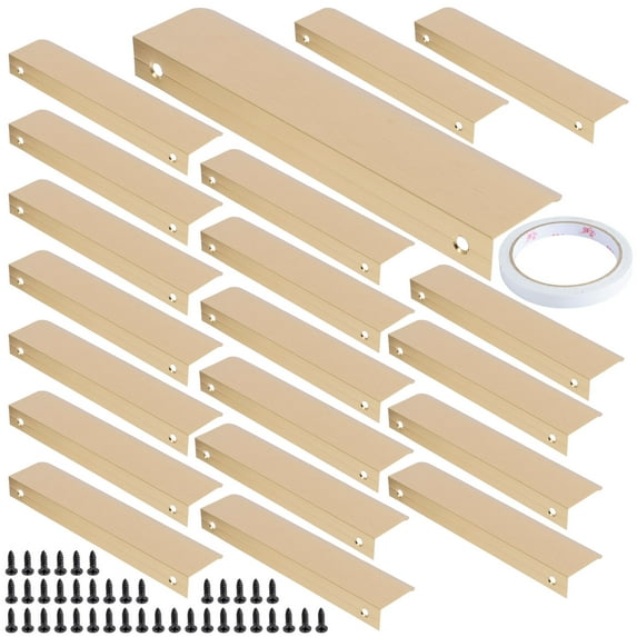 Adifare 26/20Pcs Back Mount Finger Edge Pull, Adhesive Drawer Pulls Black/Gold Finger Edge Pulls Aviation Aluminum Concealed Handle No Drill for Kitchen Door Drawer Cabinet 80mm/150mm