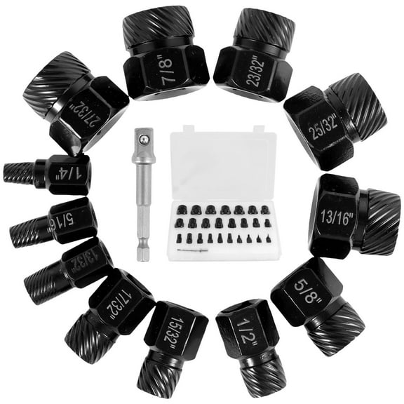 Adifare 26Pcs Bolt Nut Extractor Set Steel Damaged Impact Bolt Nut Remover Tool Broken Screw Stud Removal Kit Durable 3/8inch Drive Rusted Screw Extraction Socket Set for Damaged Screws