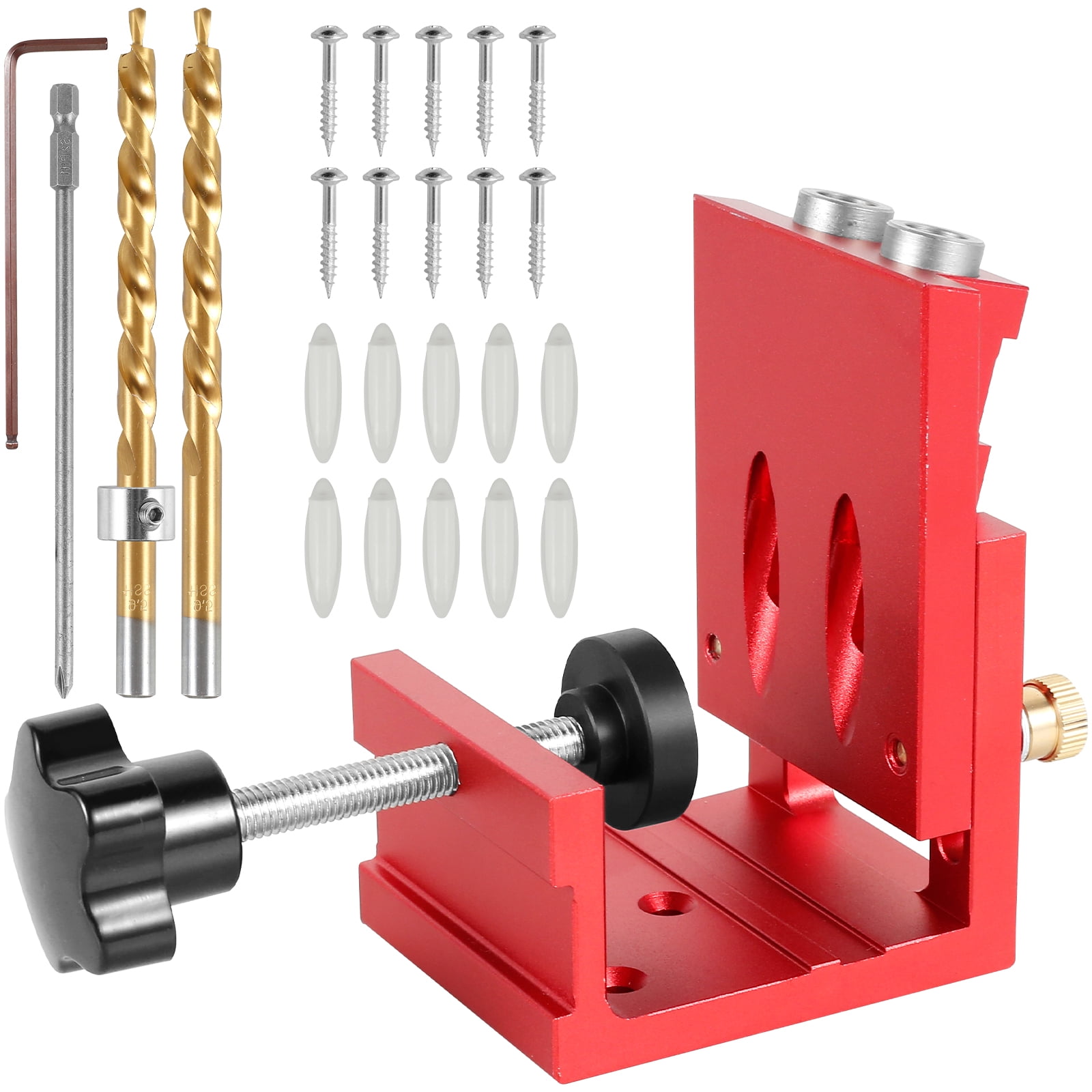 Adifare 26Pcs Pocket Hole Jig Kit Aluminum Alloy 2Hole Pocket Screw
