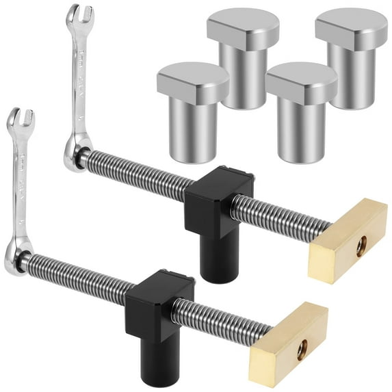 Adifare 2Pcs Bench Dog Clamps 19/20mm Adjustable Woodworking Bench Clamps with 4 Bench Dogs Stainless Steel Brass Woodworking Clamps Precision Machining Bench Clip for Woodworking