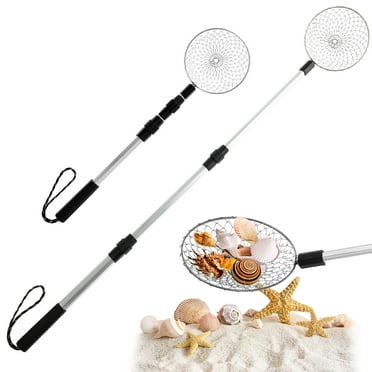 Adifare 2Pcs Sand Sifter Telescopic Shell Scooper Sifter Stainless Steel Shark Teeth Sifter Tool Lightweight Sand Scoop Shovel Sifter for Collecting Shell Sea Rock