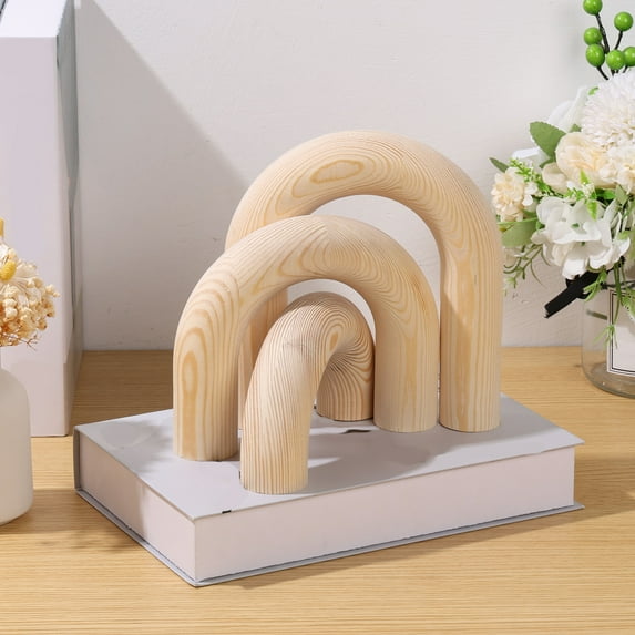 Adifare 3Pcs Wood Arch Decor Set Wooden Arches Decorative Object 3 Sizes Arch Bookshelf Decor Set for Bookshelf Mantel Entryway 18x17x4cm 14x17x4cm 10x17x4cm
