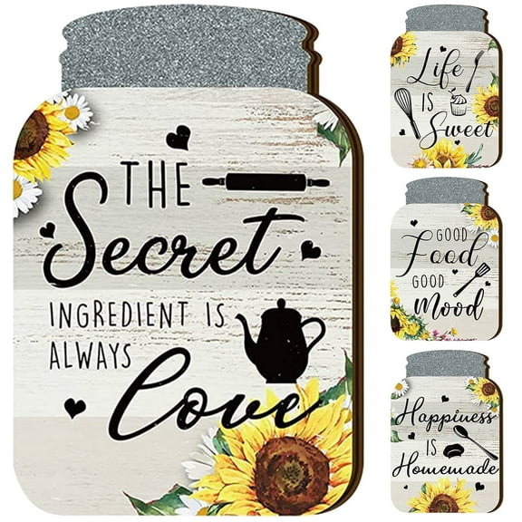 Adifare 4 Pcs Mason Jar Wall Decor Set Rustic Wooden Mason Jar Wall Sign Farmhouse Sunflower Mason Jar Wall Decor for Kitchen Cafe Decoration