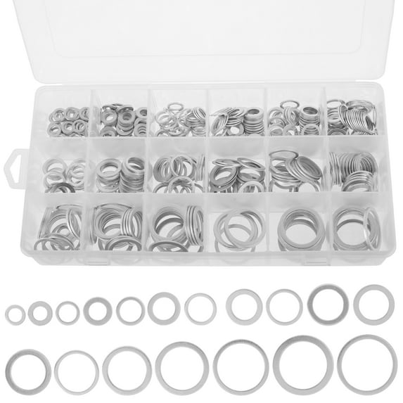 Adifare 470Pcs Automotive Oil Drain Plug Gasket Aluminum Alloy Metric Flat Washer Assortment Set 18 Sizes Durable Oil Sealing Spacers Replacement for Automotive Oil Drains