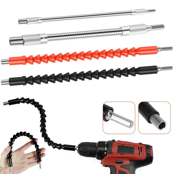 Adifare 4Pcs Flexible Drill Bit Extension Kit Bendable Soft Shaft Screwdriver Extension 1/4inch Hex Square Shank Drill Connection Shaft Safe Screwdriver Connection Shaft for Furniture