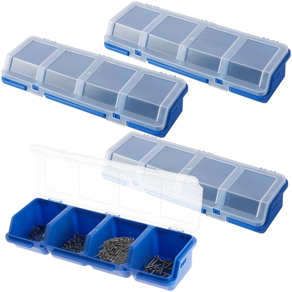 Adifare 4Pcs Screw Organizers and Storage Bin Parts Storage Box Plastic Screw Organizer Box with 4 Compartment Small Tool Part Container Bin with Lid and Lock for Garage Workshop
