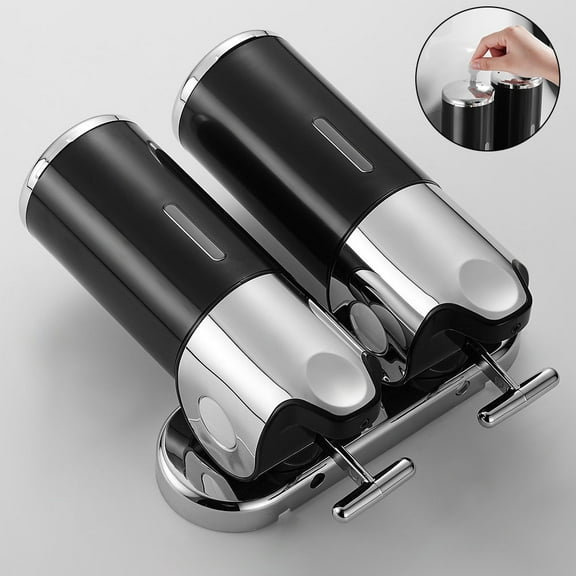 Adifare 500ML x 2 Wall Mounted Soap Dispenser, Double Headed Hand Soap Dispenser Liquid Dispenser Shower Gel Shampoo for Kitchen Bathroom Hotel (Black)