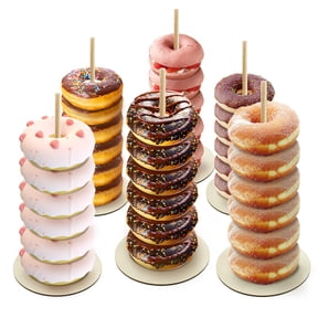 Adifare 6 Pcs Donut Stand Holder for Dessert Table Wood Donut Holder Reusable Donut Display Stand Detachable Bagel Display Stand for Birthday Wedding Christmas Party
