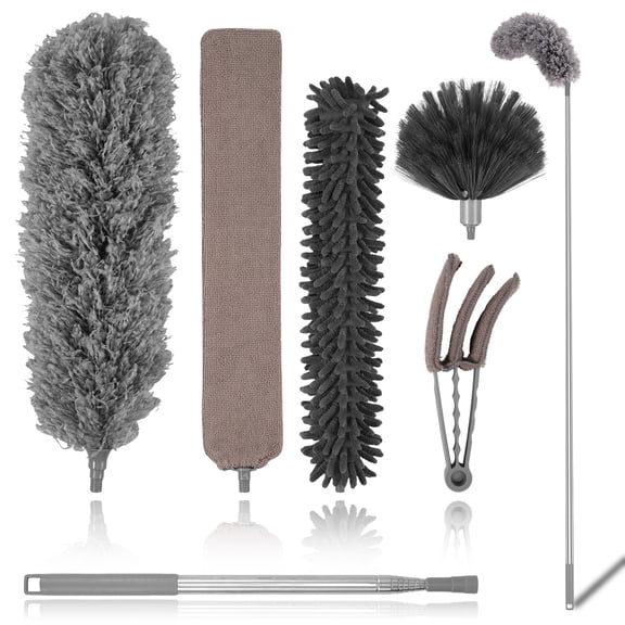 Adifare 6Pcs Microfiber Duster Cleaning Duster Kit with Extension Long Handle Bendable Feather Duster Detachable Gap Duster Cleaner for Ceiling Fan Cobweb Blinds