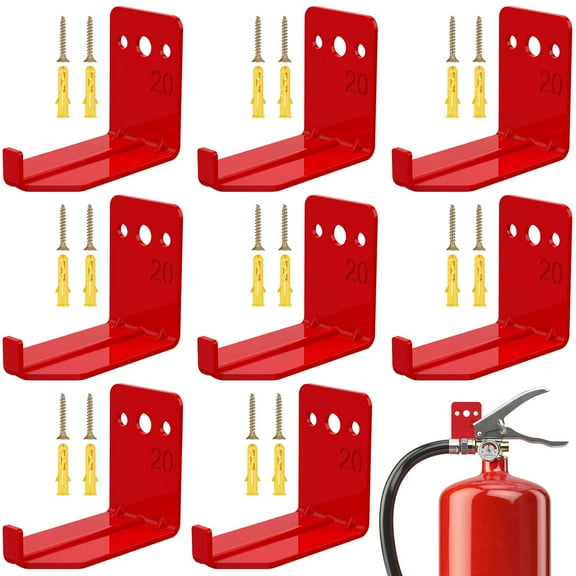 Adifare 8Pcs Fire Extinguisher Wall Hook Universal Fire Extinguisher Bracket with Screws Wall Mounted Fire Extinguisher Hanger Up to 20lbs for Fire Extinguisher