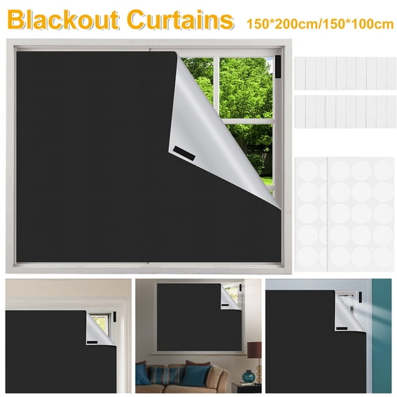 Adifare Blackout Curtains Portable Blackout Blinds Waterproof Window Shades DIY Cuttable Light Blocking Drapes 150x200cm/150x100cm for Baby Nursery Bedroom Dorm