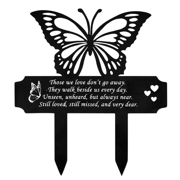 Adifare Butterfly Memorial Stakes Metal Memorial Grave Markers Waterproof Memorial Plaques Sympathy Grave Plaque Decorations for Garden Yard 28x25cm