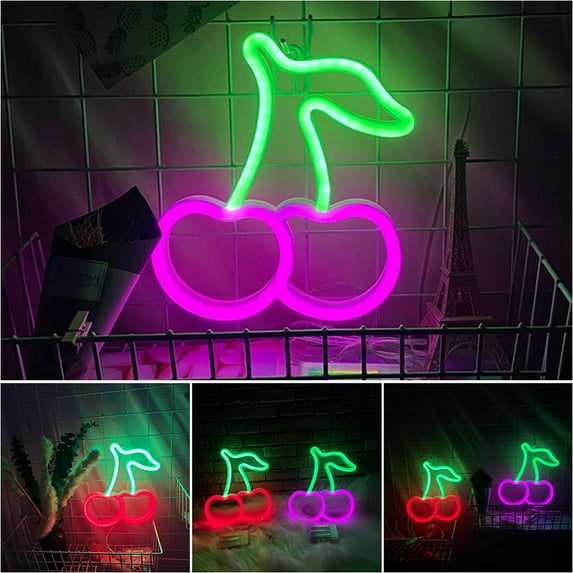 Adifare Cherry Neon Signs Led Signs Neon Light Red Room Decor Aesthetic Led Light Fruit Night Light for Bedroom Bar Hotel Party Game Room Wall Art Decoration