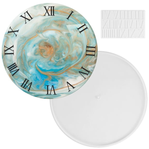 Adifare Clock Resin Mold with Arabic/Roman Numeral Mold 14.6inch Silicone Clock Epoxy Resin Mold Reusable Large Circle Clock DIY Mould for Making Clock Art Crafts