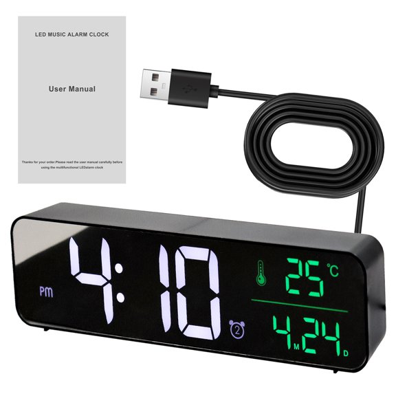 Adifare Digital Alarm Clock Large LED Display 5 Level Dimmable Digital Display Alarm Clock 2 Alarms with Memory Function Ringtones Adjustable for Home Office