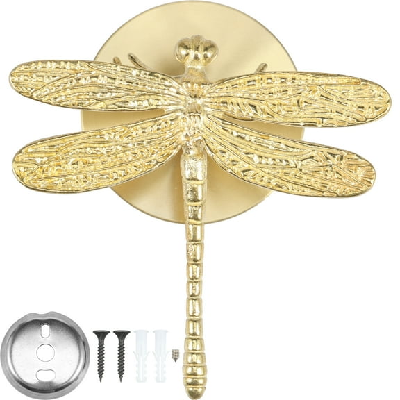 Adifare Dragonfly Hook Brass Hook Hanger Decorative Wall Hooks Antique Brass Decorative Hooks Elegant Dragonfly Bow Towel Hook for Hanging Towels Hats Bags Keys