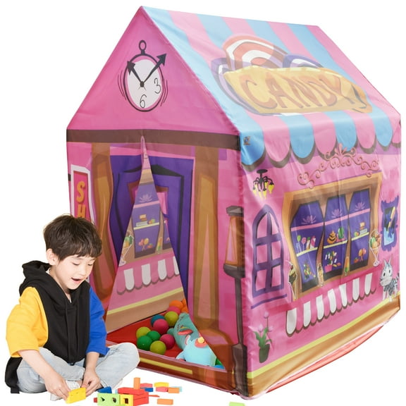 Adifare Kids Play Tent with Roll-up Door Colorful Cute Playhouse Tent Detachable Foldable Castle Play Tent for Boys Girls Indoor Outdoor Game 40.5×36.6×27.5in