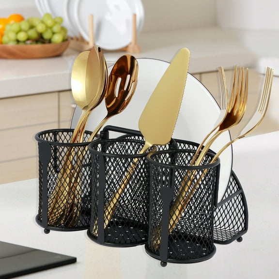 Adifare Metal Utensil Caddy Mesh Silverware Caddy 4 Compartments Flatware Caddy with Retractable Handle and Weighted Base Kitchen Utensil Organizer for Napkins Cutter Spoons Flatware