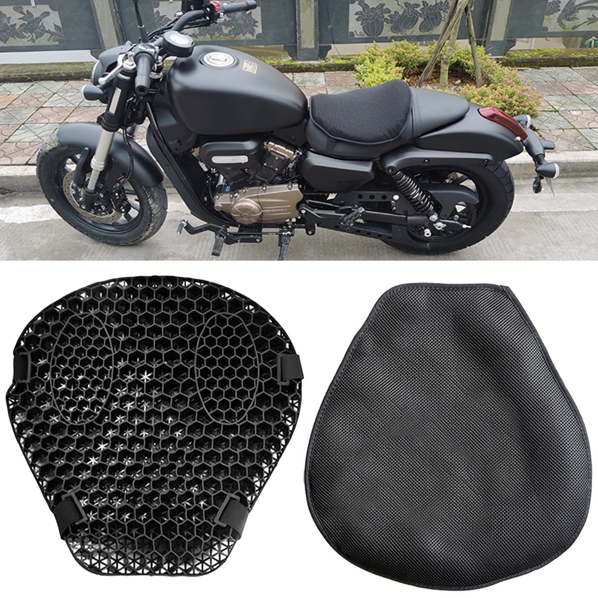 FQMY Universal Motorcycle Seat Cushion, High Elasticity Gel 3D Honeycomb,  Breathable Shock Absorption Motorcycle seat Cover, Motorcycle Gel Seat Pad