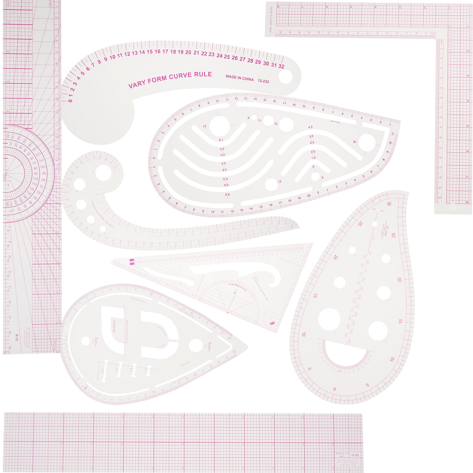 Adifare Sewing Ruler Set Inch and Metric Clear Curve Straight Shape ...