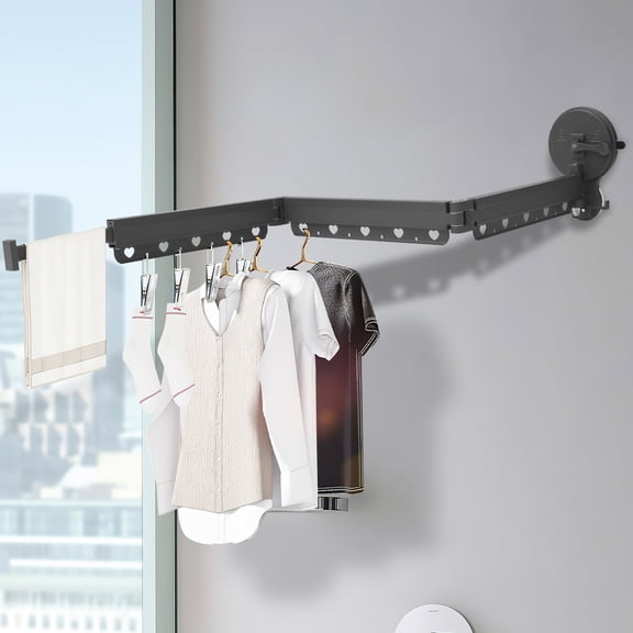 Adifare Wall Mounted Clothes Drying Rack with Double Suction Cup and Towel Holder 3-Fold Retractable Wall Drying Rack No Drilling Reusable for Balcony Bedroom Laundry