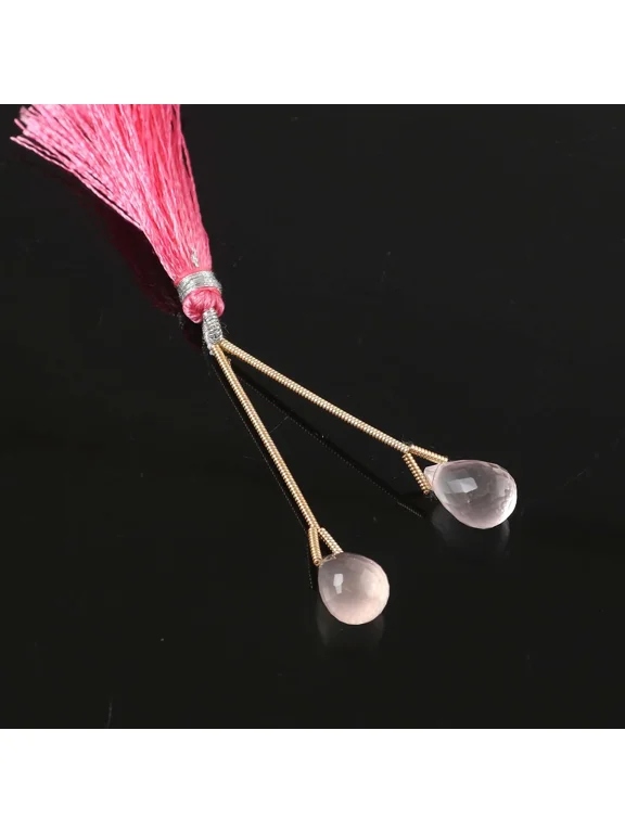 Set of 2 Drops Natural Rose Quartz Gemstone For Jewellery, AAA quality, Size ( Approx.) : 12MM X 8MM