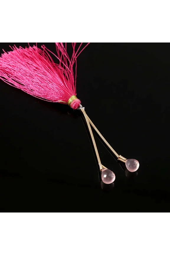Set of 2 Drops Natural Rose Quartz Gemstone For Jewellery, AAA quality, Size ( Approx.) : 8 MM X 6 MM