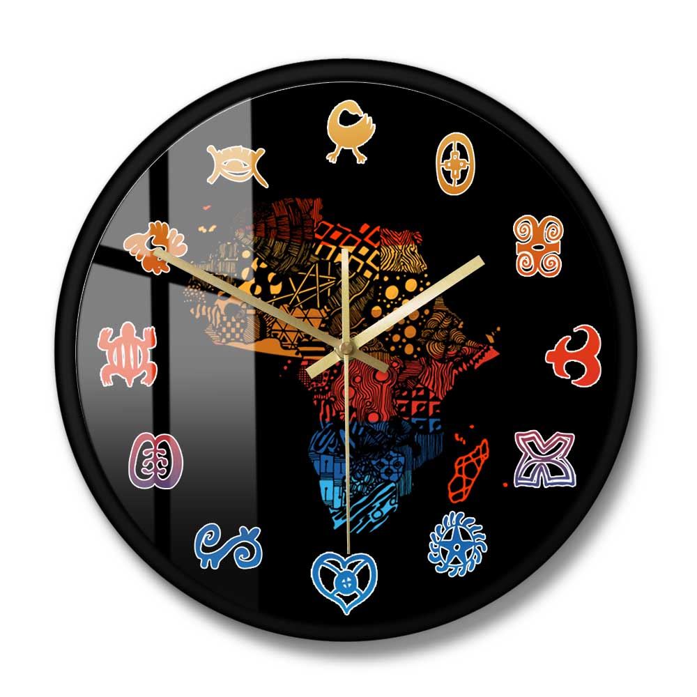 Adinkra Symbols Afrocentric Decor Modern Design Wall Clock Black ...