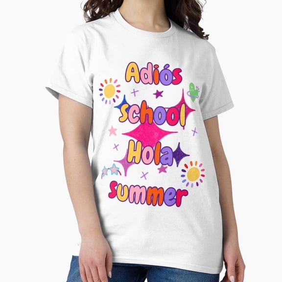 Adios Hola Summer Colorful Cute Retro Last Day Of School T-Shirt