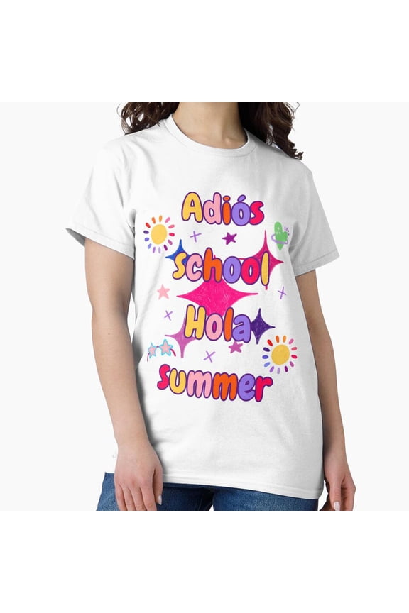 Adios Hola Summer Colorful Cute Retro Last Day Of School T-Shirt