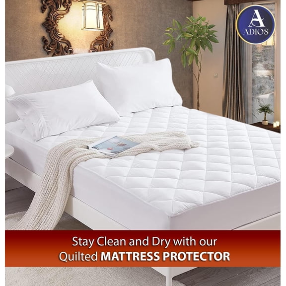 A Adios Quilted Premium Fitted Mattress Protector, Full - Quilted design, Stretch Up to 16 inch, Soft and Fluffy, Machine Washable, Size (54 x 75) Full.