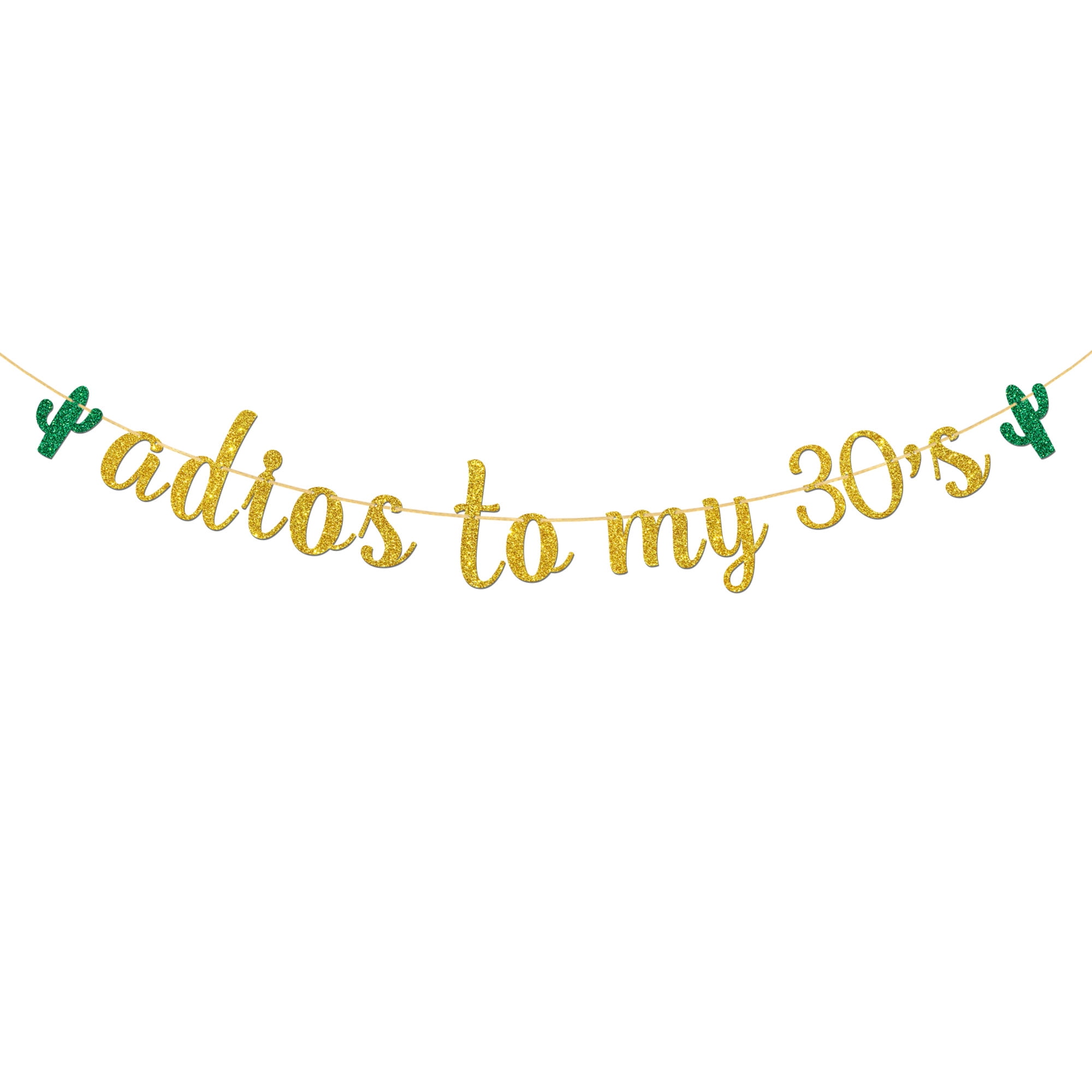 Adios to My 30's Banner - Mexican Gold Glitter 39th,40th Birthday Party Decoration for Women Men,Fiesta Cactus Birthday Decor Supplies