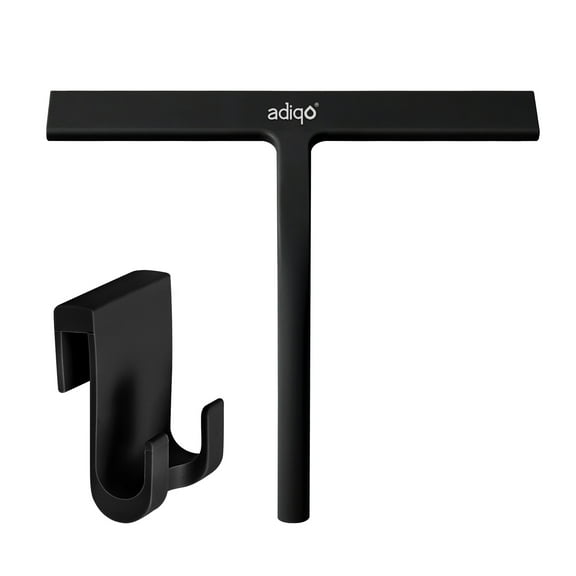 Adiqo All-Purpose 10" Silicone Shower Squeegee for Bathroom, Shower Doors, Mirrors, Window, and Car Glass - 100% Streak Free, Matte Black