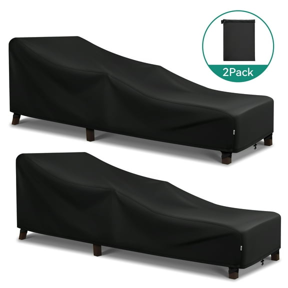 Adiqo Outdoor Chaise Lounge Covers Waterproof, Patio Lounge Chair Covers for Sun Lounger Pool Sunbathing 2 Pack, 80"W x 30"D x 26"H, Black