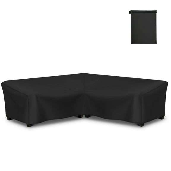 Adiqo Outdoor Sectional Cover V-Shaped 5-Seater Sofa Cover, Waterproof Outdoor Couch Furniture Cover, 100" x 100" x 34" x 32"H, Black