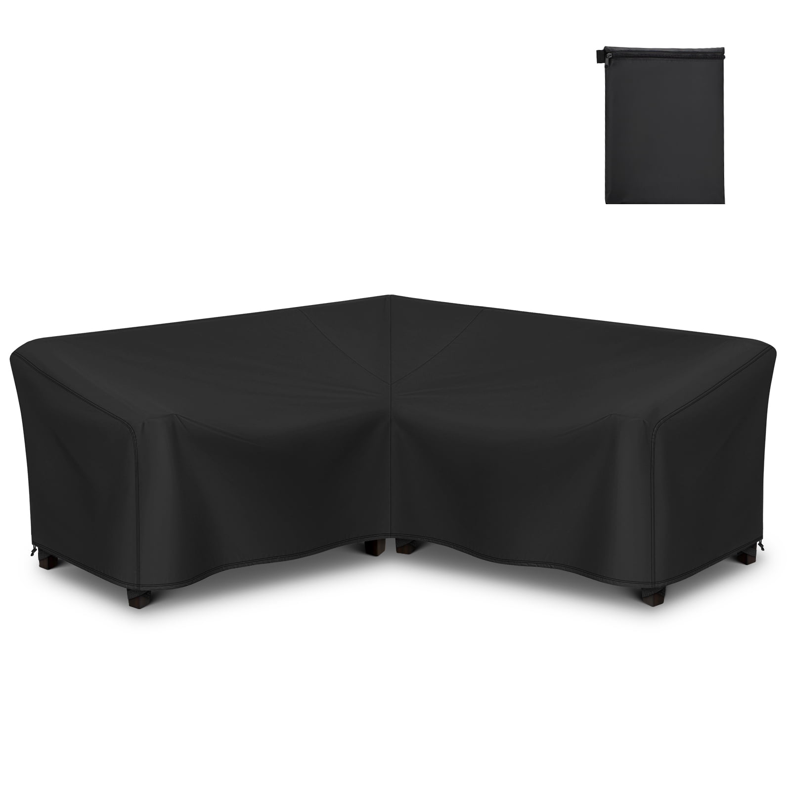 Adiqo Waterproof Patio Sectional Sofa Cover V-Shaped 5-Seater, Outdoor Couch Furniture Cover, 85" x 85" x 34" x 32"H, Black