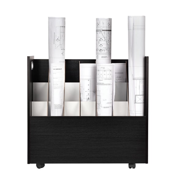 AdirOffice Blue Print Storage Organizer- Mobile Roll File Cart, Construction Plan Holders, Blueprint Cabinet with Wheels (21 Slots, Black)
