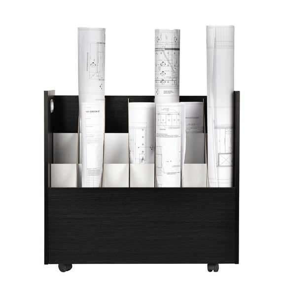 AdirOffice Blue Print Storage Organizer- Mobile Roll File Cart, Construction Plan Holders, Blueprint Cabinet with Wheels (21 Slots, Black)