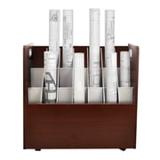 Adir Blue Print Storage Organizer - Mobile Roll File Cart, Construction Plan Holders, Blueprint Cabinet with Wheels, Roll Files Storage for Office and Home 21 Slots, Mahogany