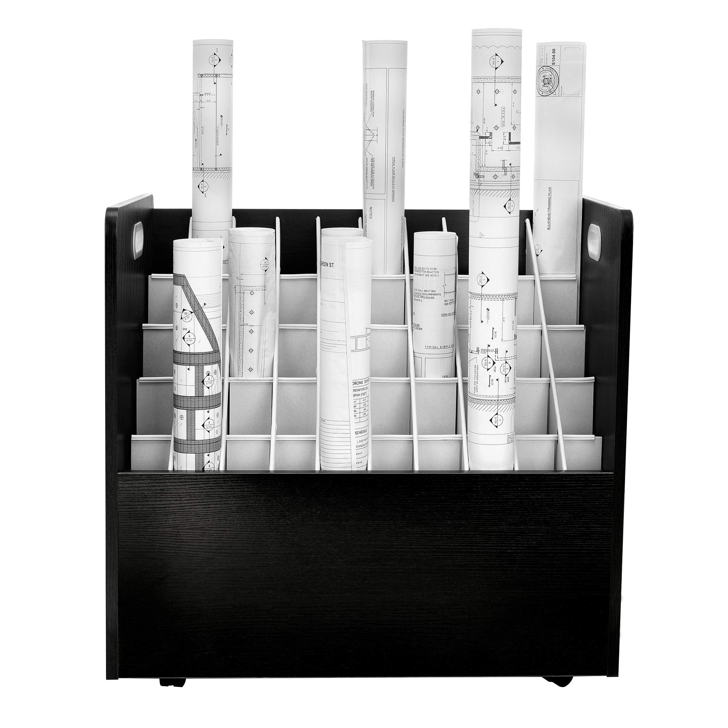 AdirOffice Blue Print Storage Organizer- Mobile Roll File Cart, Construction Plan Holders, Blueprint Cabinet with Wheels (50 Slots, Black)