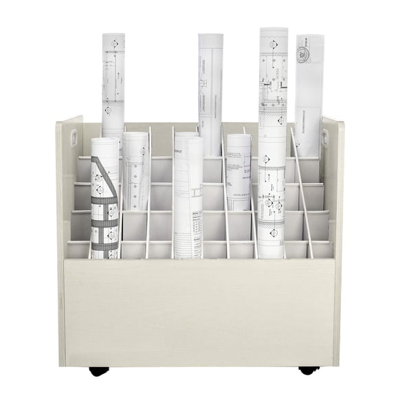 AdirOffice Blue Print Storage Organizer- Mobile Roll File Cart, Construction Plan Holders, Blueprint Cabinet with Wheels (50 Slots, White)