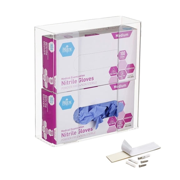 Adir Glove Holder for Wall Mount – Acrylic Glove Dispenser Station for Tissue boxes - Medical Glove Organizer for Hospital, Labs – (Clear for 2 boxes)