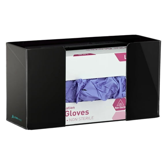 Adir Glove Holder for Wall Mount Acrylic Glove Dispenser Station for Tissue Box - Medical Glove Organizer for Hospital, Labs (Black for 1 Box)