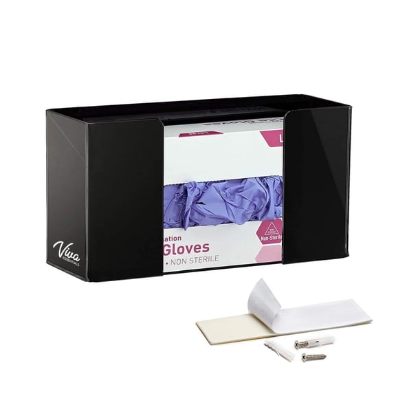 Adir Glove Holder for Wall Mount Acrylic Glove Dispenser Station for Tissue Box - Medical Glove Organizer for Hospital, Labs (Black for 1 Box)