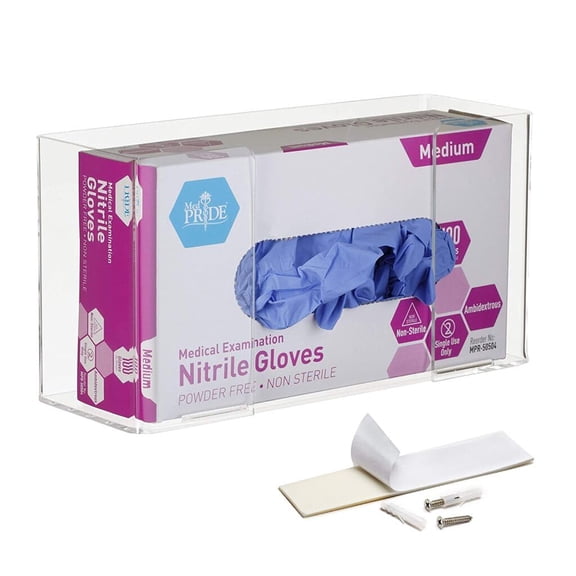 Adir Glove Holder for Wall Mount Acrylic Glove Dispenser Station for Tissue Box - Medical Glove Organizer for Hospital, Labs (Clear for 1 Box)