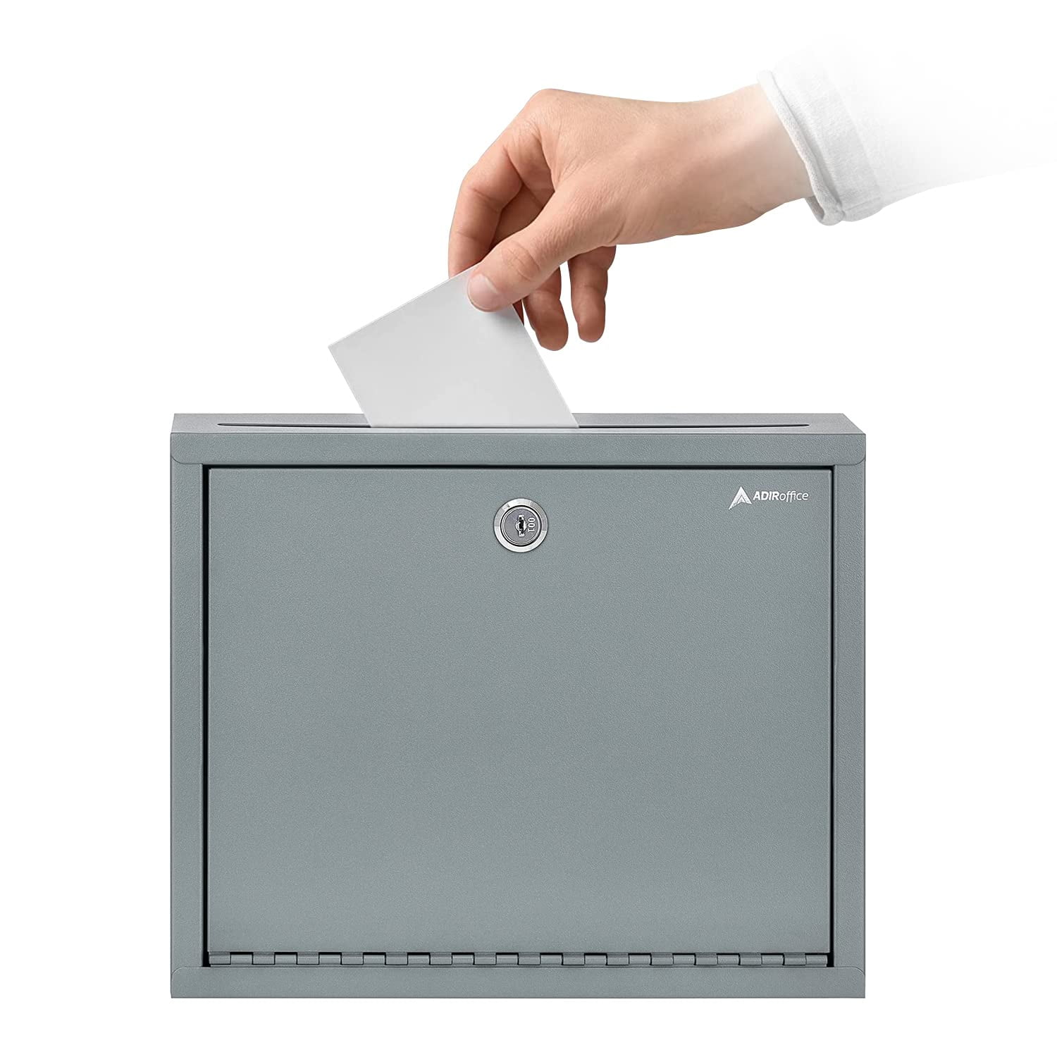 Adir Metal Suggestion Box with Lock and Slot, Wall Mount Deposit Box for Payments and Checks, Mailbox for house, Safe Drop Box with Keys - 3x10x12 Inch Gray